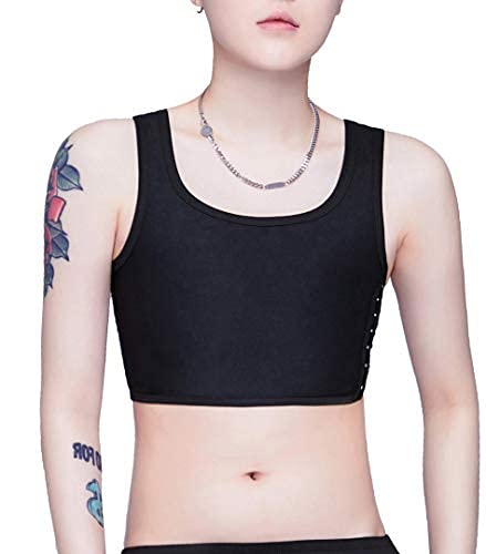 Aivtalk Lesbian Chest Binder Tomboy Tank Tops Flat Hook Short Vest Wire-Free Underwear Breathable (Left Hook-Black, 4X-Large)