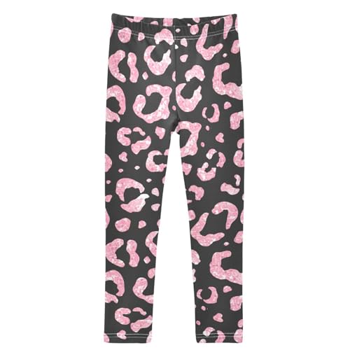 Girls' Leggings Ankle Length Printed Leggings Rose Pink Glitter Leopard Dot Soft Comfort Pants for Kids 4-10 Years