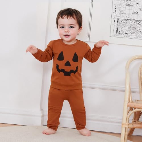 Liomengzi LHYUSAJKKRYLMDLHGCO9RUA3 Infant Baby Boy Halloween Pants Outfits Long Sleeve Shirts Pumpkin Sweatshirt Pants Infant Boys Fall Winter Clothes Set thumb #2