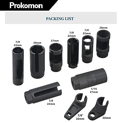 Prokomon 10Pcs Oxygen Sensor Socket Set, O2 Sensor Removal Kit, Oil Pressure Sensor Socket Wrench Set 1/2" 3/8" Drives, Oxygen Thermal Oil Pressure Sensor Removers #TOP4