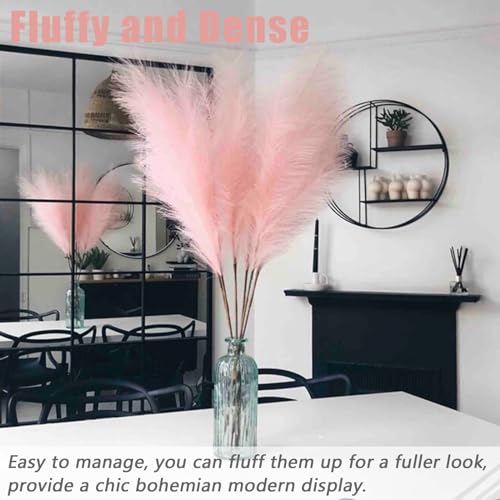 Image of 38 inch 10 Stems Faux Pampas Grass Decor Tall Pink Pampas Grass for Floor Vase