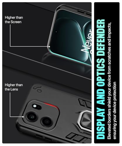 Image of WOW IMAGINE Shock Proof Back Case Mobile Cover for 1+ OnePlus Nord CE 6 5G | Back Cover Case (Tough Armor | Hybrid PC + TPU | Ring Holder & in-Built Kickstand | Black)