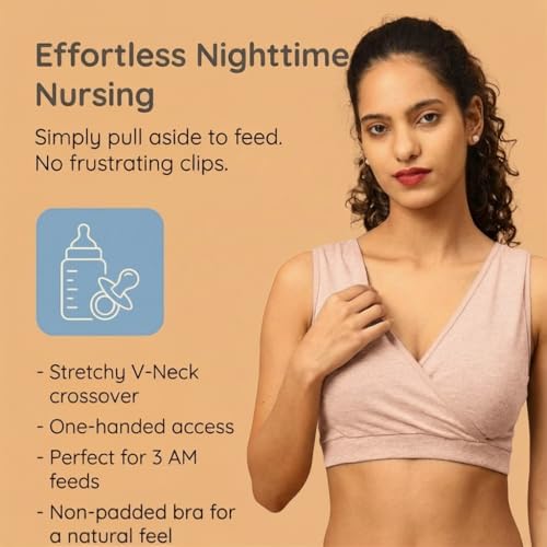 Image of The Mom Store Women's Cotton Maternity and Nursing Sleep Bra Sweat Resistant Convenient Feeding-Combo Pack