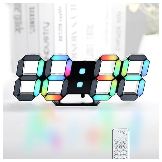 KOSUMOSU LED Digital Clock Neon Clock 9.7" Black Gaming Clock RGB LED Wall Clock for Living Room Desk Clock Large Display Clock for Bedroom, Black Clock with Dimming