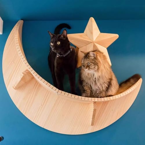Estante de pared para gatos de madera con rascador estrella miniatura 2