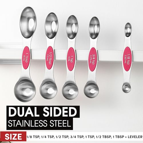 Image of Spring Chef Dual Sided Magnetic Measuring Spoons Set of 8 for Kitchen, Pink