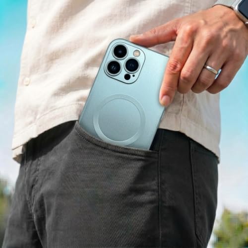 Image of amazon basics Premium Mag-Safe Case for iPhone 13 Pro Max | Shockproof & Anti-Scratch Cover | Soft Silicone with Wireless Charging | Camera Lens Guard - Light Blue