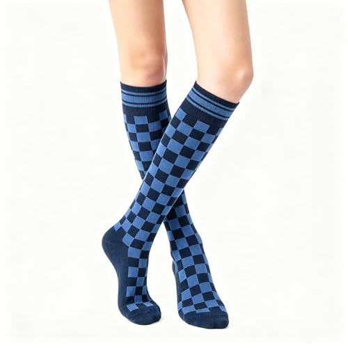 Image of Benefeet Womens Knee High Striped Checkered High Knee Socks Cotton Long Sports Tube Socks