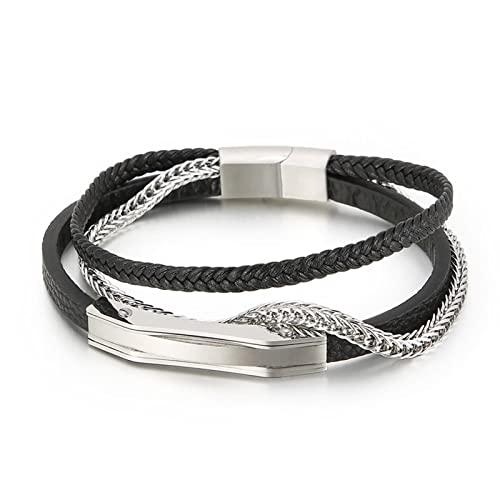 Bracelet en acier inoxydable pour hommes chaîne tressée cuir idée cadeau anniversaire 21 cm