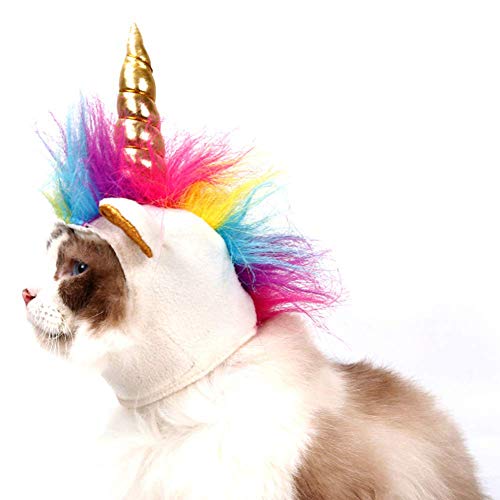 NACOCO Pet Unicorn Hat for Cats and Small Dogs Puppy, Cat Costume Accessory for Halloween, Cosplay Mane Cap (No Ear Hole)