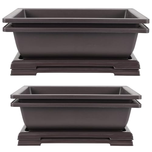 JEUIHAU 8 Pack 14/12 Inch Bonsai Training Pots with Tray, Rectangular Plant Pot with Drainage Hole...