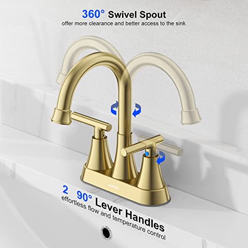 Hurran HUR-4LT-GOLD 4 Inch Brushed Gold Bathroom Sink Faucet thumb #2
