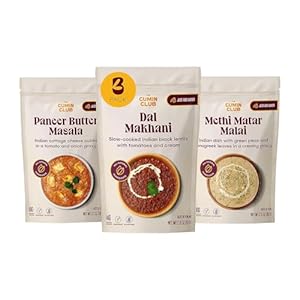 The Cumin Club Indian Meal Kit – Paneer Butter Masala, Methi Matar Malai, Dal Makhani – Instant Meals Effortless Cooking & Wholesome Goodness – Ready to Eat Indian Food – Pack of 3