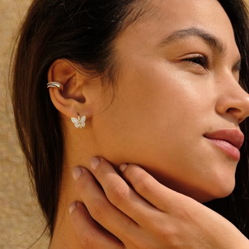 VACRONA Cubic Zirconia Huggie Earrings 14k Gold Plated Tiny Earrings Small Huggie Hoop Earrings Simple Lightweight Hoops Gift for Women3