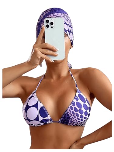 Image of Women's 4 Piece Polka Dots Bathing Suits Cover Up Skirt & Bandana | Halter Bikini Sets, Sexy Bathing Suit, Beach Skirt, Leopard, Paisley, Tropical, Summer
