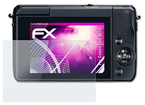 atFoliX Plastic Glass Protective Film compatible with Canon EOS M10 Glass Protector, 9H Hybrid-Glass FX Glass Screen Protector of plastic