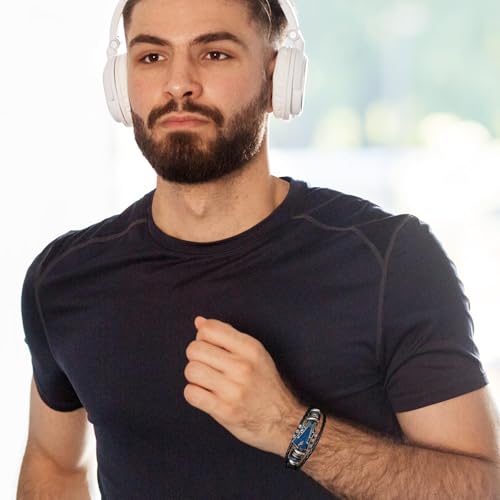 Image of Leather Bracelet for Men, Stylish Music Themed Guitar Bracelet, Adjustable Wristband for Casual Wear, Blue, Music Themed Gifts, 20.5 cm