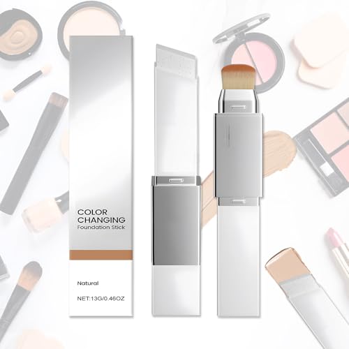 Barra Base Maquillaje Que Cambia Color, Color Changing Foundation Stick, Blanc Cover Cream Stick 2-in-1 con Pincel, Maquillaje Corrector Hidratante, Apto para Todo Tipo de Piel (Natural)