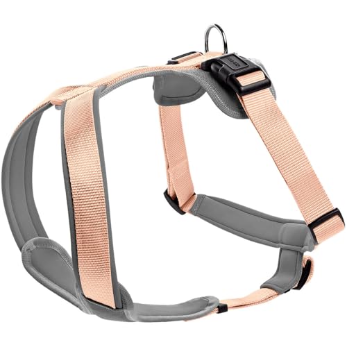 Hunter Hundegeschirr NEOPREN, Farbe: pfirsich/grau, strapazierfähiges Nylon, mit weichem Neopren gepolstert, reflektierendes 3M Scotchlite Reflective Material, pflegeleicht, komfortabel, Größe: M/1