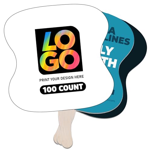 Custom Hourglass-Shaped Hand Fans Personalized Full-Color Imprint with Logo Promotional Handout for Events Carnivals Tradeshows and Marketing Campaigns (Qty 100)