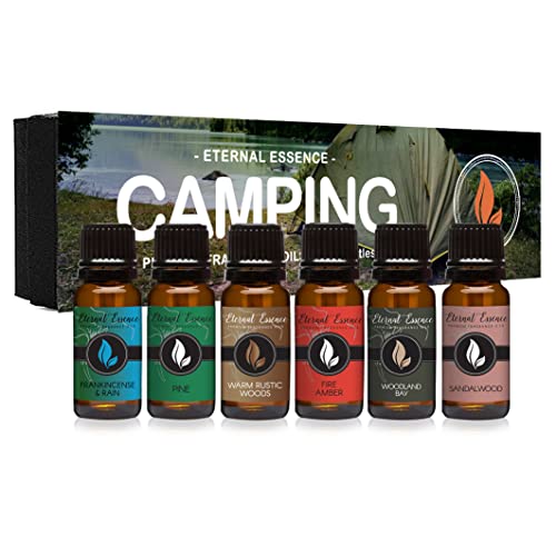 Camping - Gift Set Of 6 Premium Fragrance Oils - Warm Rustic Woods, Fire Amber, Pine, Sandalowood, Frankincense & Rain And Woodland Bay - 10Ml #TOP11