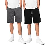 Keanu 2 Pack Mens Regular Fit Fleece Shorts with Zip Pockets, Elastic Waistband, and Drawstring – Size L - Charcoal/Black Pack