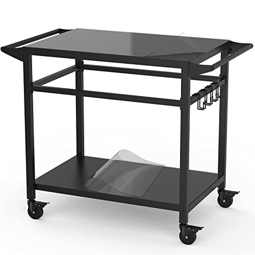 Raxsinyer 20"X 32" Double-Shelf Movable Grill Table, Two Tablecloths Included, Outdoor Bbq Table, Multifunctional Outdoor Kitchen Cart #TOP1