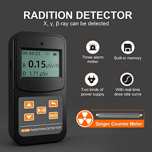 Image of Geiger Counter Nuclear Radiation Detector, Professional High Accuracy Radioactive Detector Meter Beta Gamma X Ray Data Tester Marble Dosimeter (White)
