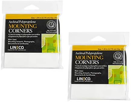 Lineco, Archival Polypropylene Mounting Corners, Self Adhesive, Pressure Sensitive, Non-Yellowing Acid-Free, 1.25 Inches, Mount Artwork Photographs DIY (Pack of 250, Set of 2) Clear