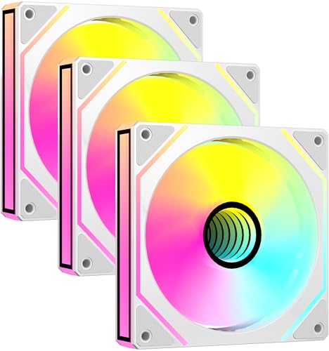 ANSAITE PC Lüfter 120 mm Gehäuselüfter optimiert für statischen Druck PWM ARGB Case Fan 5V 3-Pin Sync besonders leise CPU Lüfter Gehäuselüftert (Weiß 3 Stück)