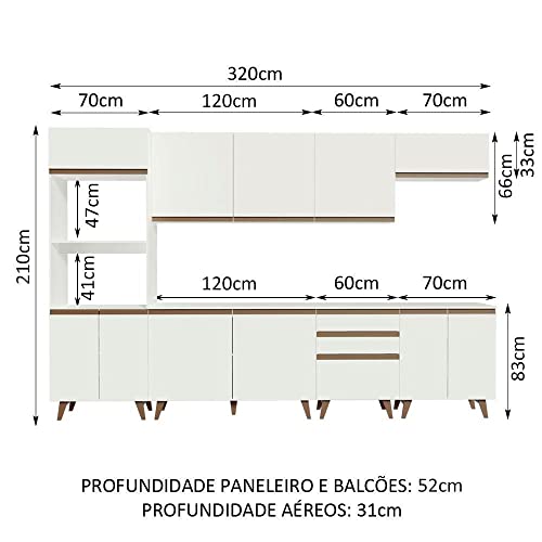 Cozinha Completa Madesa Reims 320002 com Armário e Balcão - Branco
