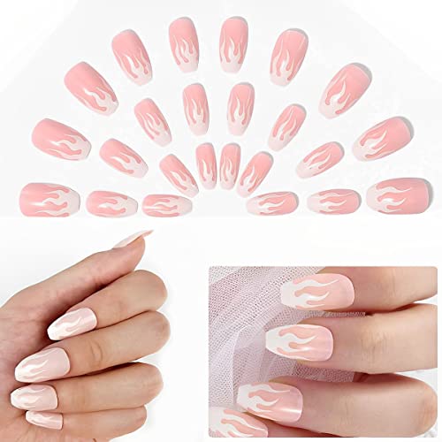 Image of MAYCREATE 24pcs Press-On Nails Creative French Nail Acrylic Press on Nail Fake Nails Full Cover Press On False Nails with Double Sided Adhesive Tabs, Almond Shape Press on Nail