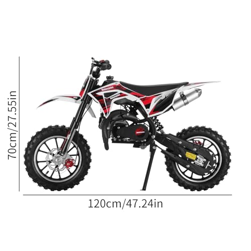 Image of cdar 49cc Kids Dirt Bike, 2-Stroke Gas Power Motocross Off-Road Tires Shock Absorption Springs Soft Seat Cushion Pocket Motorbike with Front Rear Disc Brakes (Black)