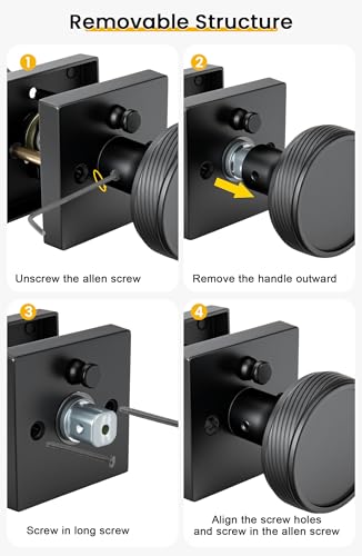 goldenwarm Interior Door Knobs Black, Zinc-Alloy Modern Matte Black Door Knob Privacy Door Knobs Interior for Bedroom Bathroom, Heavy Duty Square Modern Doorknobs - 6 Pack - Image 8