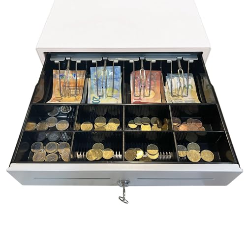 Cajón Portamonedas Caja Registradora - Apertura Automática RJ11 o Manual con Llaves - Organizador de Dinero 4...