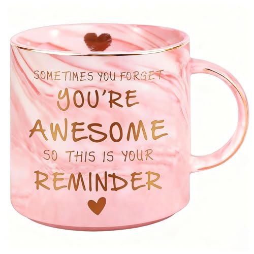 Gifts for Women Her Wife Sister Girlfriend, 330ml Pink Coffee Mug Christmas Stocking Stuffers for Women Friends, Valentines Day Birthday Gifts for Mom Teachers Teenage Girls BFF Funny Gifts (Awesome)