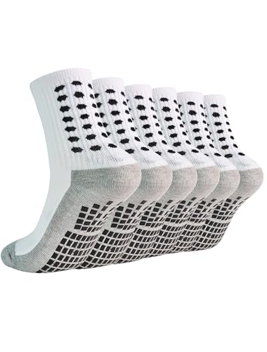 Marchare Kids Grip Soccer Socks Athletic Grip Socks 10-12 Boys Cushioned Non Slip Sock for Baseball Football Basketball White