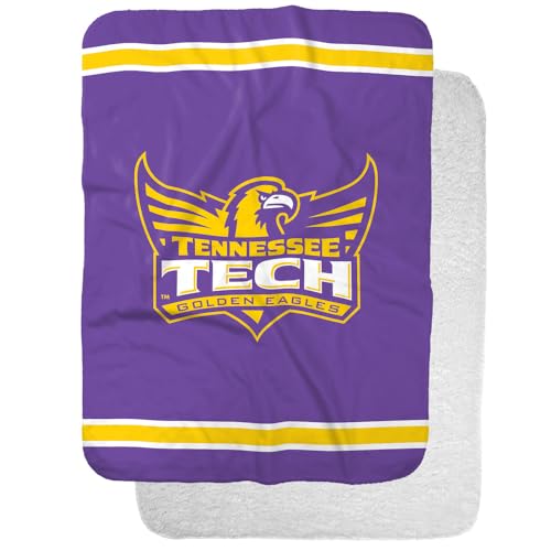 Tennessee Tech Golden Eagles Primary Logo Stripes Sherpa Blanket, Warm Soft Cozy 30"X40"