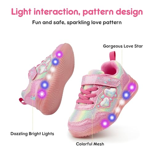 YESKIS Toddler Girls Boys Light Up Shoes LED Flashing Lightweight Mesh Breathable Adorable Running Sneakers for Toddler and Little Kid4