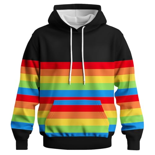 GHUALURU Farbiger Kapuzenpullover mit Regenbogen-Aufdruck, Batik-Sweatshirt, modischer Grafik-Pullover für Herren und Damen, Regenbogenfarben, mehrfarbig, X-Large