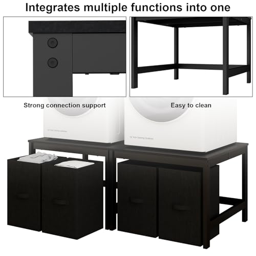 Image of Laundry Pedestal with 2 Laundry Baskets, 29 inch Universal Washing Machine Stand, Dryer Stand with Anti-slip Pads, Heavy Duty Metal Base with 880lbs Capacity, Fit Anti-Vibration Design