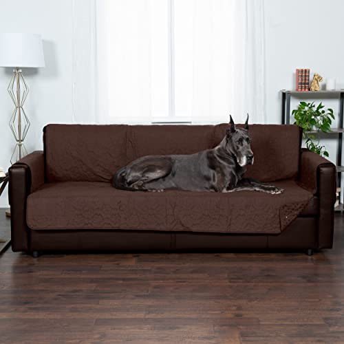 Image of Furhaven Waterproof & Non-Slip XL Sofa /Couch Cover Protector for Dogs, Cats, & Children - Quilted Paw Print Living Room Furniture Cover - Espresso, X-Large Sofa