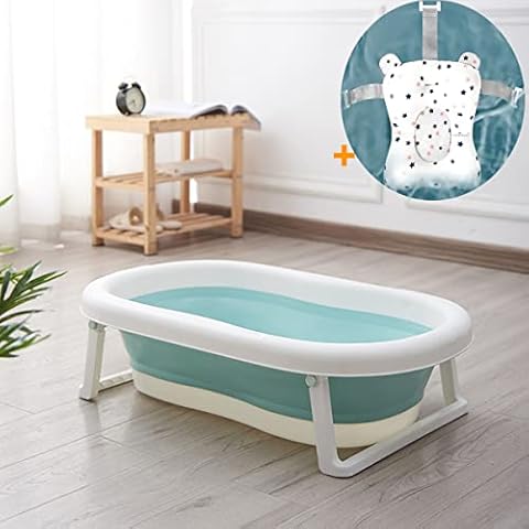 GoBuyer Ltd Baby Bath Tub for Toddler Kids Infant - Basin - Foldable Safe Non-Slip Portable with Soft Cushion Pad for 0-4 Years (Green) Cover