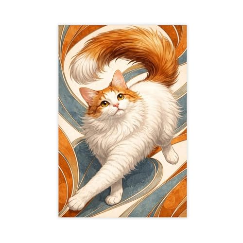 Chat turc sur toile 30x45 cm | Tableau de chat blanc pour salon