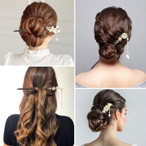 Image of MAYCREATE Hair Stick for Bun, 7 Inch Wooden Floral Charm Juda Pin