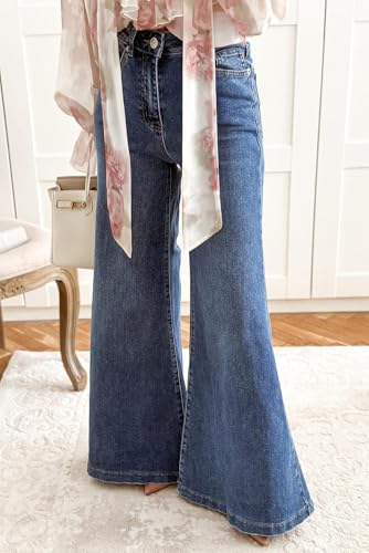 SELINK Casual High Waisted Jeans for Women Button Zip Shift Daily Flare Jeans3