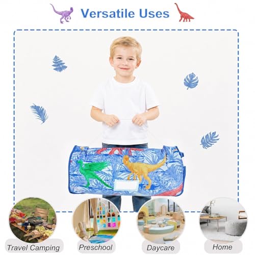 Image of Viviland Toddler Nap Mat with Pillow and Minky Blanket, Rolled Large Sleeping Mat for Boys, Kids Slumber Bag Nap Mat for Preschool, Daycare, Kindergarten, Travel Camping - Dinosar Adventure