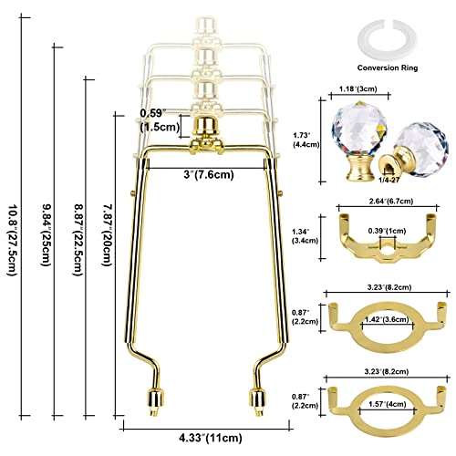 Image of WEAVERBIRD Lamp Shade Harp Bracket 7 8 9 10 inch Adjustable Lamp Harp Kit with 3 /8 Standard Saddle,E14 E26 E27 Light Base UNO Fitter Adapter Converter Finial Set and Crystal Lamp Finial Knob,Gold