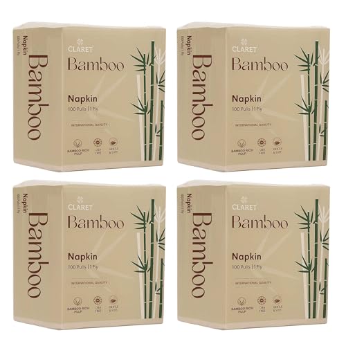 Image of Claret Bamboo Napkin | 1-Ply | 100 Pulls | Bamboo Rich Pulp | OBA Free | Gentle & Soft (Pack Of 4)