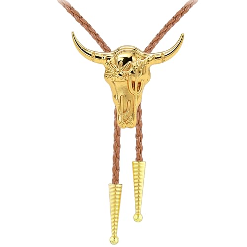Image of Jeilwiy Bolo Tie for Men Western Cowboy Tie Necklace Gold Bolo Tie Leather Necktie Halloween Tie Accessories for Women